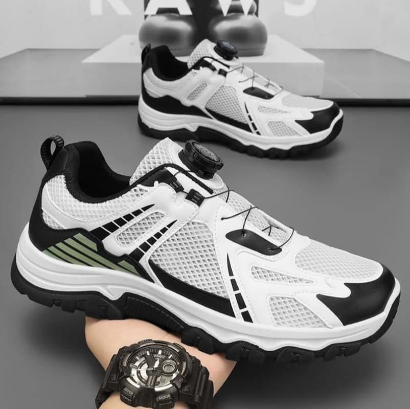 Men's breathable casual sneakers summer soft sole non-slip outdoor running shoes classic Rotating shoelaces light sports shoes