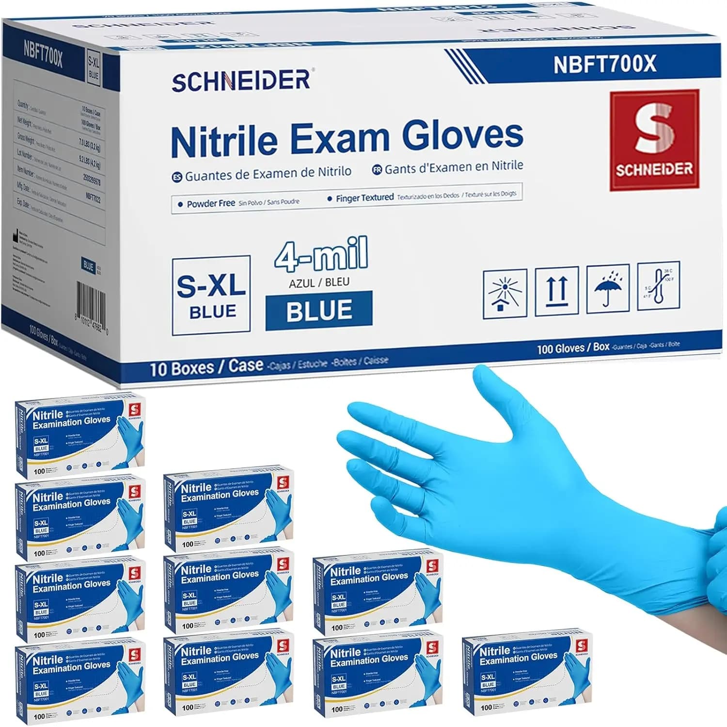 Guanti in nitrile blu da 4 mil, senza polvere e senza lattice, per uso medico, igienico e preparazione alimenti