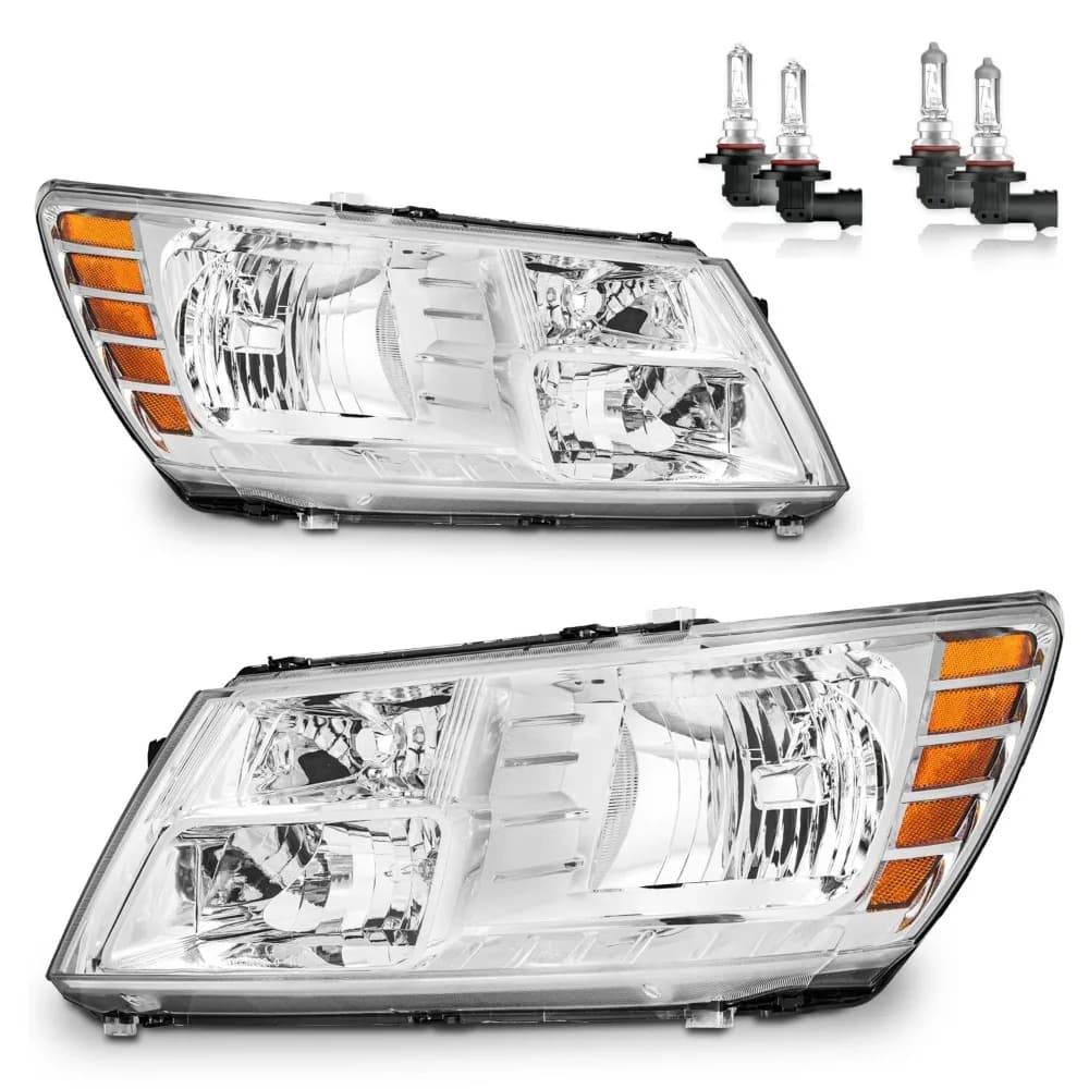 Coppia di fari anteriori per Dodge Journey 2009-2020, cromati, con lampadine