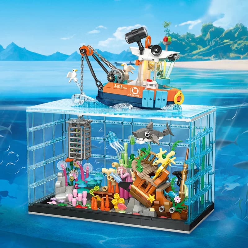 JJ9219 Acquario Simulato con Luce, Ornamento Decorativo per la Casa, Giocattolo Costruzioni per Bambini, Regalo di Compleanno per Appassionati di Acquariofissismo