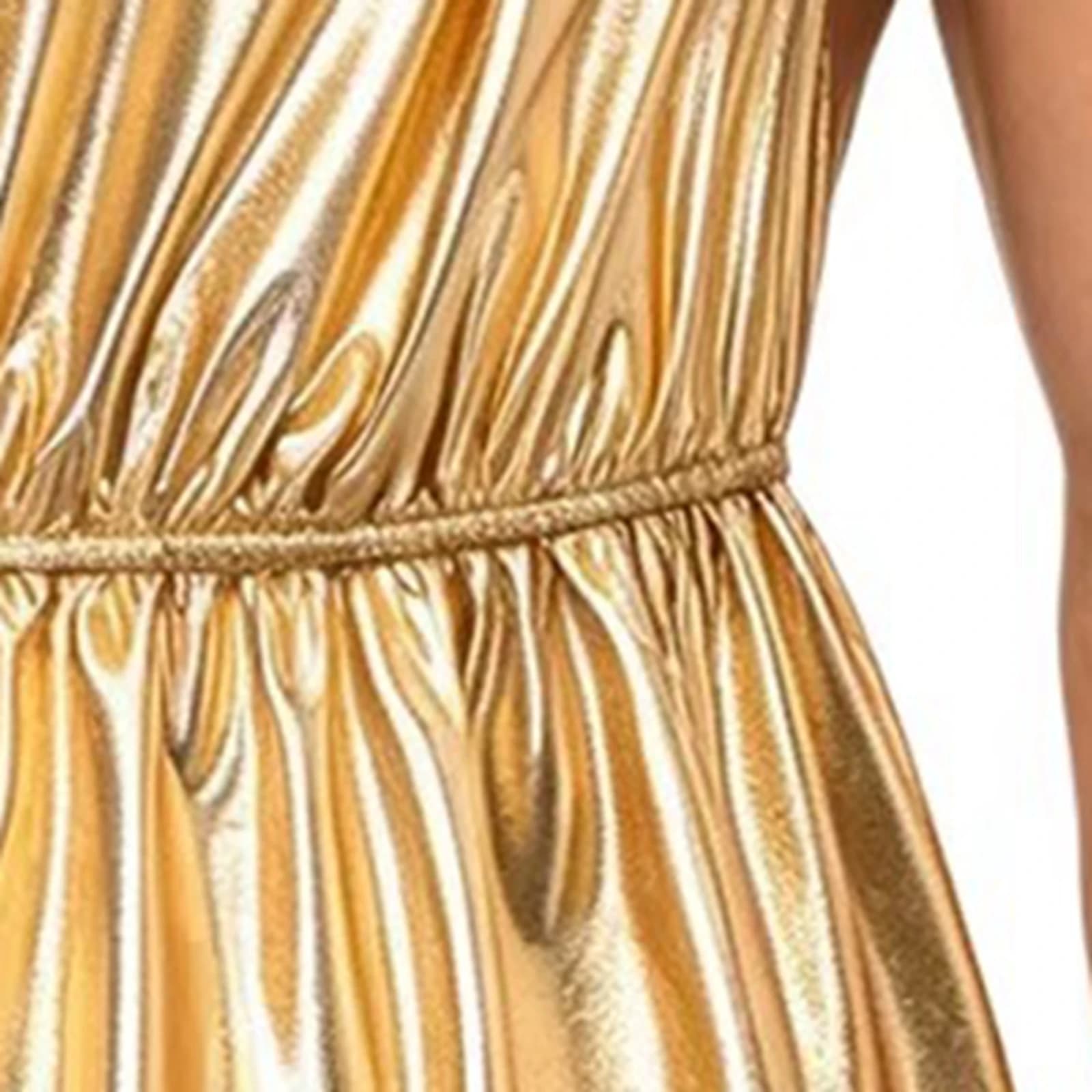 Mens Roman Greek One Shoulder Toga Costume Shiny Metallic Ancient Mythology Cosplay Tunic Robe for Halloween Theme Party