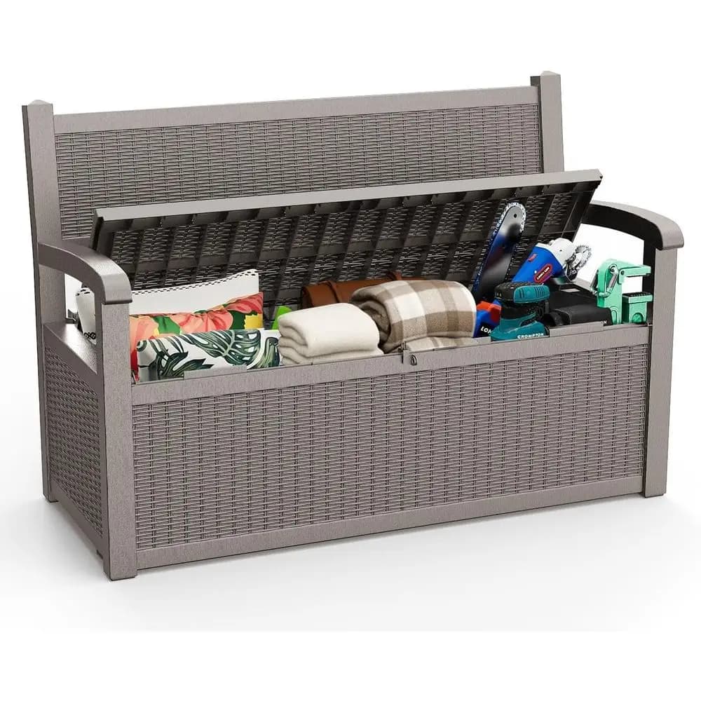 Box portaoggetti impermeabile da 80 galloni con braccioli per patio e giardino (grigio)