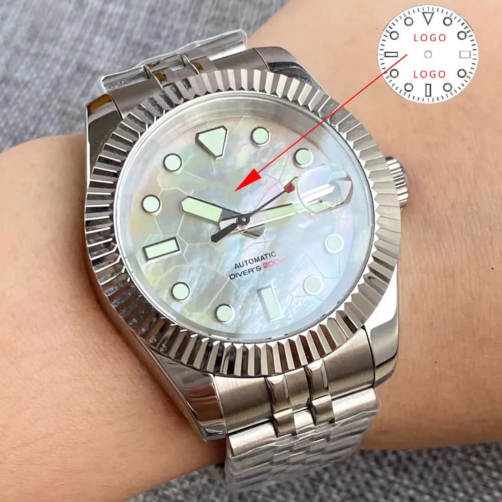 Customized Men's Automatic Watch 36mm 39mm Tandorio White Dial MOP NH35A Fixed Bezel 200m Screwed Crown Waterproof