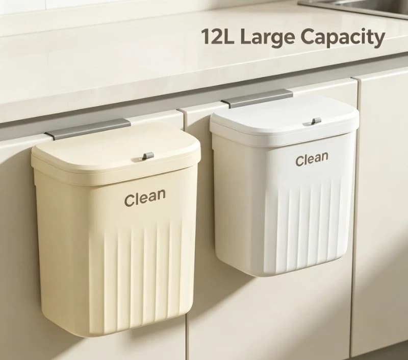 12L Wall Mounted Hanging Kitchen Trash Can With Lid Garbage Can For Cabinet Under Sink Compost Waste Bin For Home Kitchen