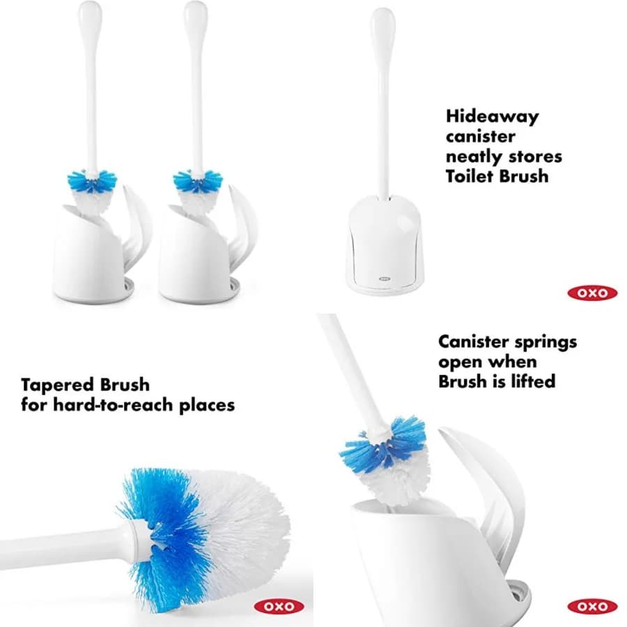 Spazzola per WC compatta Good Grips con contenitore, spazzola per WC e supporto con porta contenitore automatica, per bagno e piccoli spa