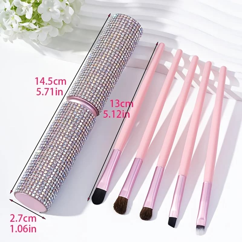 Women Shiny Rhinestone Cosmetic Brush Kit Soft Fiber Eye Shadow Foundation Blush Brushes Portable Decor Makeup Tool Set For Dail