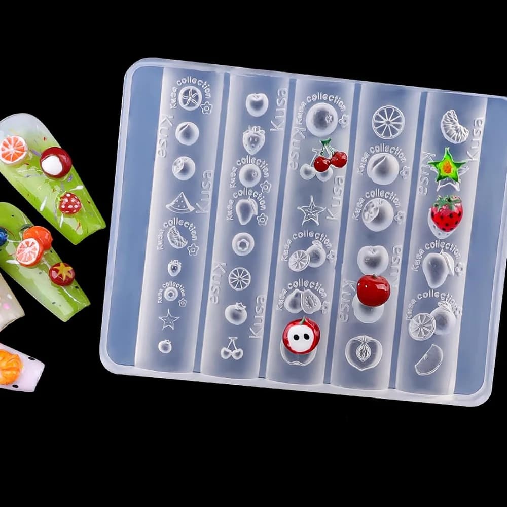 Stampi in Silicone 3D a Forma di Frutta per Unghie, Strumenti per Creazione di Decorazioni per Unghie, Resina, Ciliegia, Mela, Fai da Te, Forniture per Manicure, Decorazioni Trasparenti