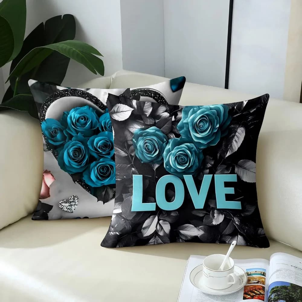 Hot Selling Valentine's Day Heart Rose Print Pillow Case Single Side Festival Decor Sofa Cushion Cover