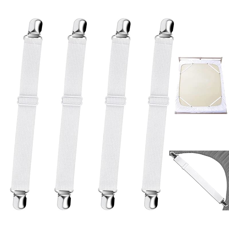 4PCS Pinze per lenzuolo Elementi di fissaggio per letto regolabili Bretelle per lenzuolo Clip incrociate elastiche Cinghia per lenzuolo Morsetto per divano Clip per tovaglia