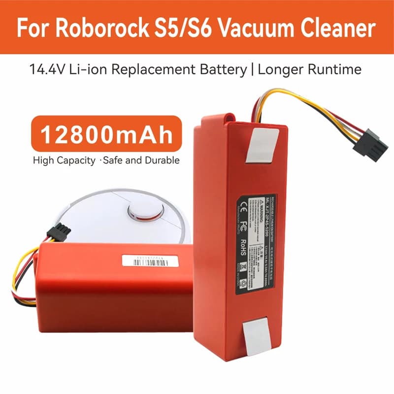 Batteria di ricambio da 14,4 V 12800 mAh per aspirapolvere Roborock serie S5 S6, compatibile con S50 S51 S55 S60 S65 S5 MAX, durata della batteria prolungata
