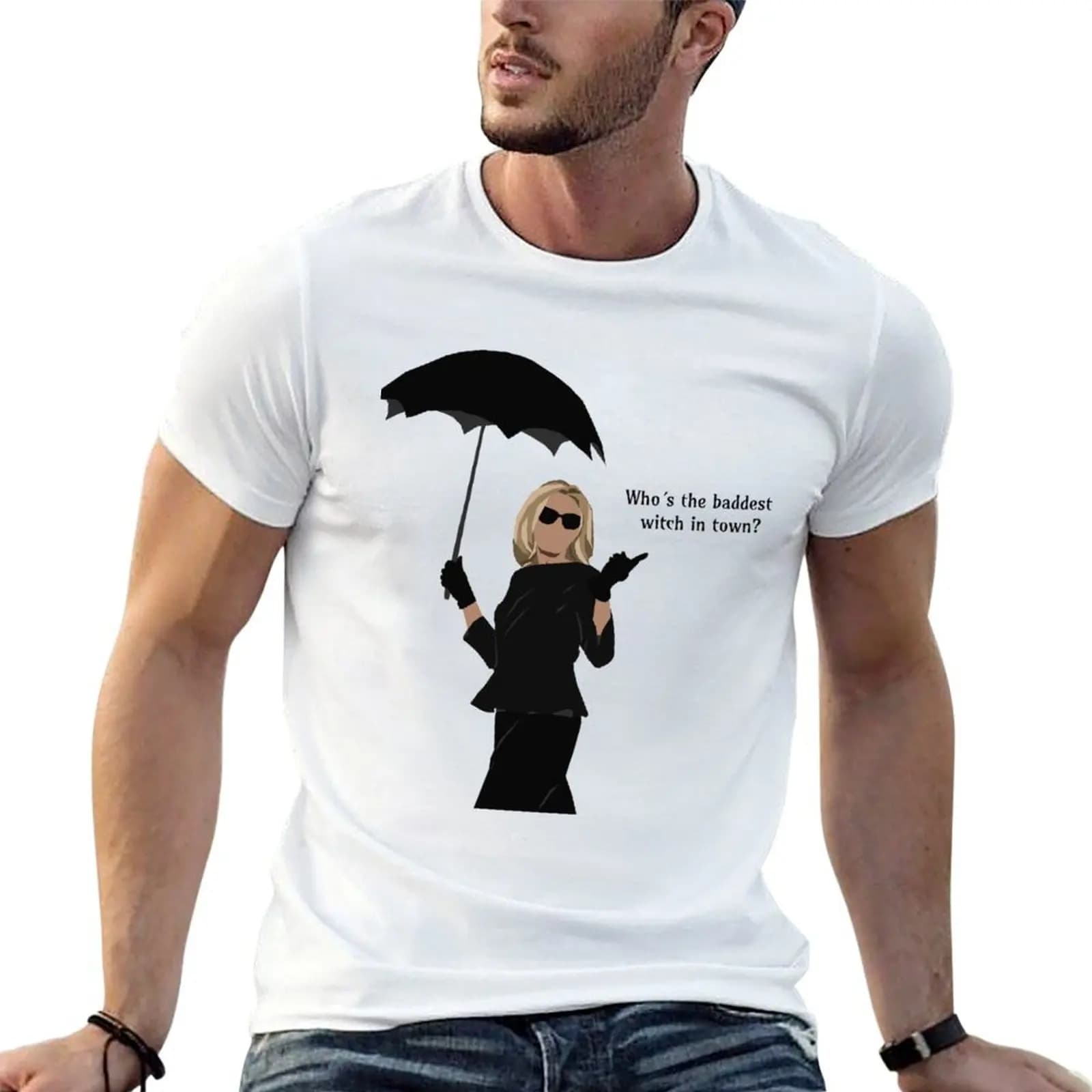 T-shirt Fiona Goode, t-shirt di design in cotone nero, tinta unita, da uomo, confezione singola