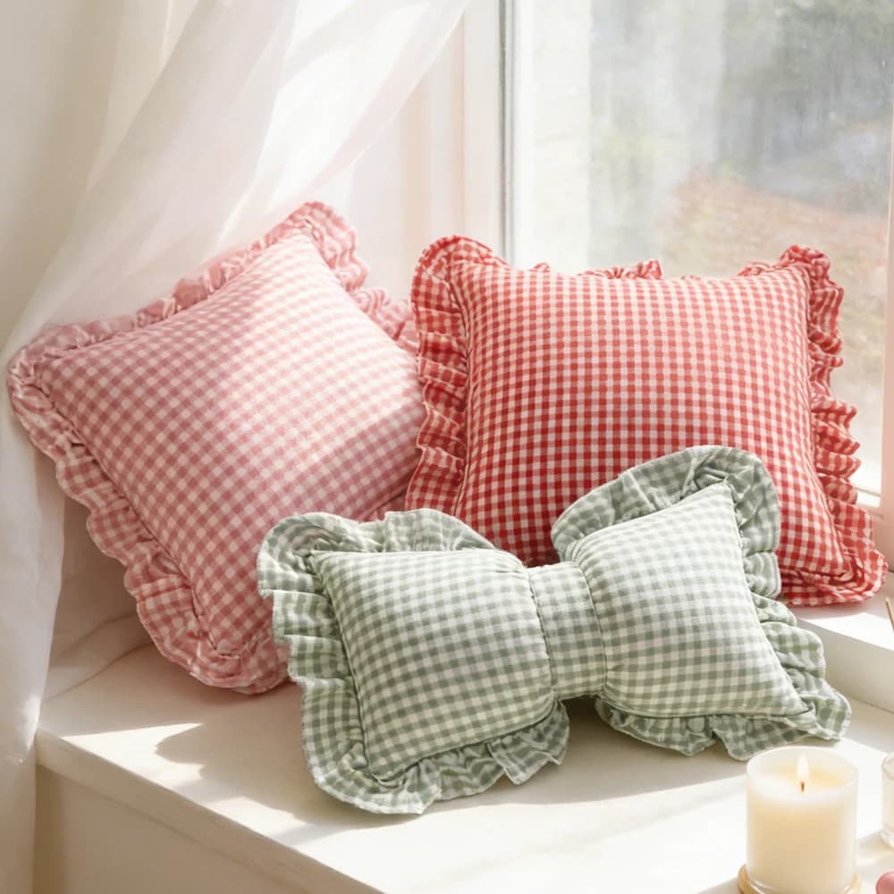 BUYNOW 1PC Cushion pillow with Scottish print and volant, soft, for home decorations, sofa, bedroom, living room, fashionable
