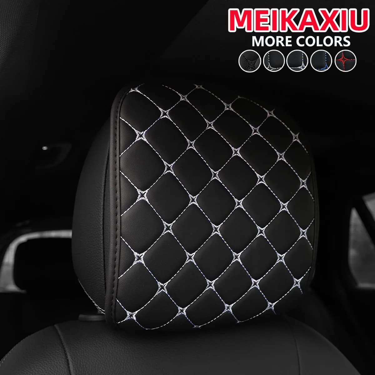 PU leather embroidered headrest cover, single or double piece, comfortable interior accessory, head cushion cover for vehicle