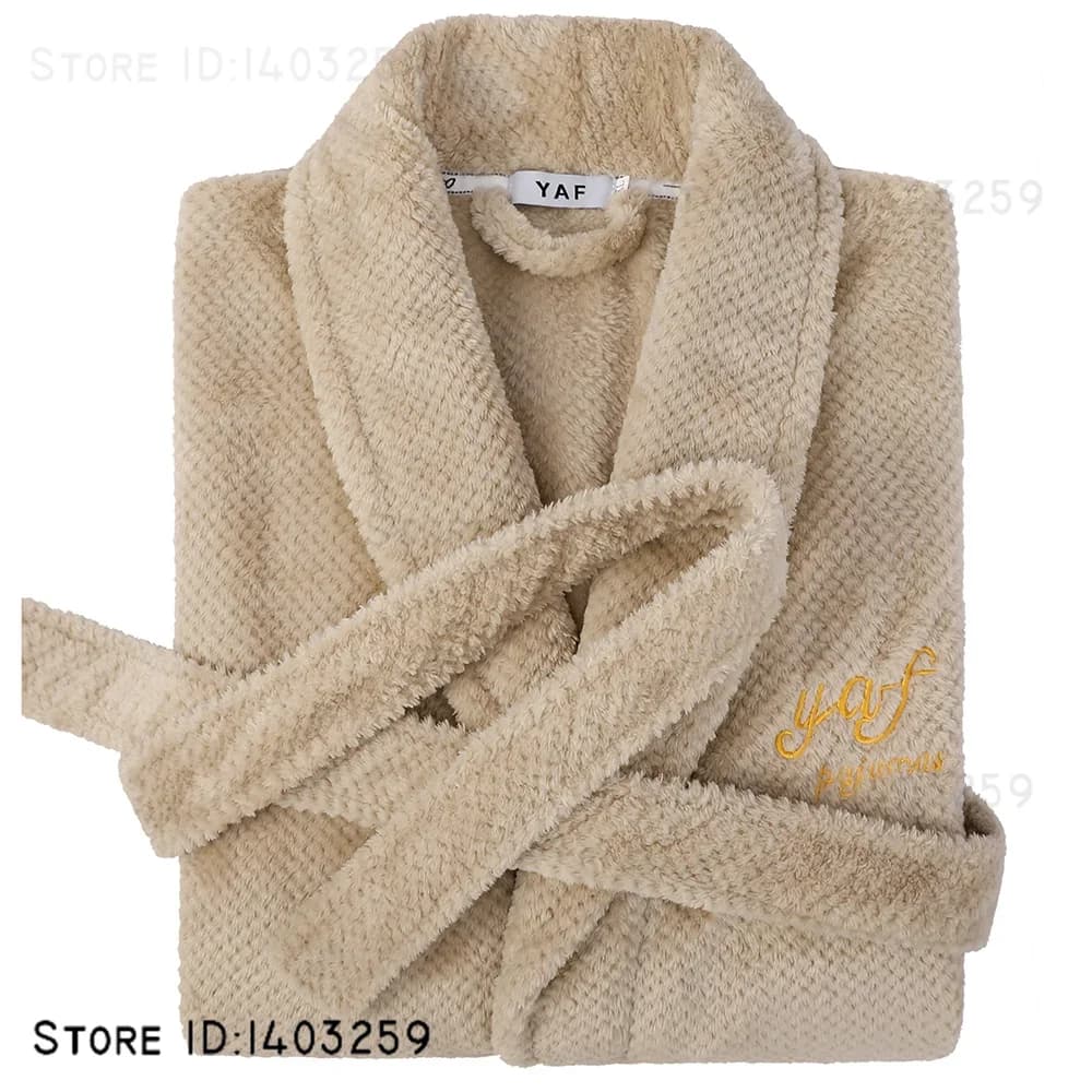 Flannel Couple Nightwear Absorbent Bathrobe Kimono Gow Autumn Winter Addens Dress Hot Dress House Dresses Coral Apple Pile Pigiama