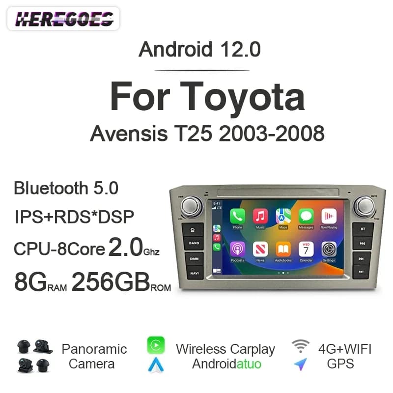 7862 Auto Android 13 8G + 256G autoradio per Toyota Avensis T25 2002-2008 Wireless Carplay navigazione GPS Bluetooth Stereo DSP