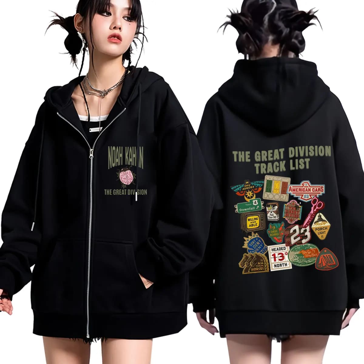 Noah Kahan The Great Divide Tour 2026 Graphic Zipper Hoodie Men Women Fashion Sweatshirts Loose Casual Hip-hop Zip Up Jacket