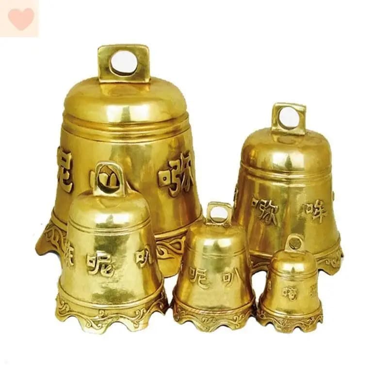 Tibet Tibetan Copper bell Om Mani Padme Hum bell Statue Ornament Home Office Cabinet Deco Desktop Decor Figurines