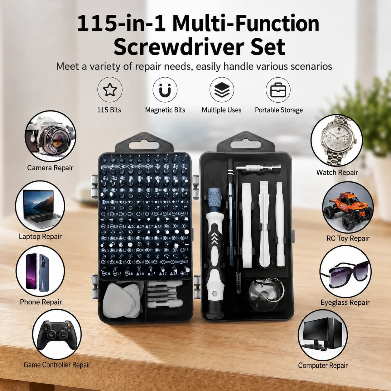 115 in 1 Magnetic Precision Screwdriver Set, Electronics Repair Tool Kit for Phone Watch Camera Laptop