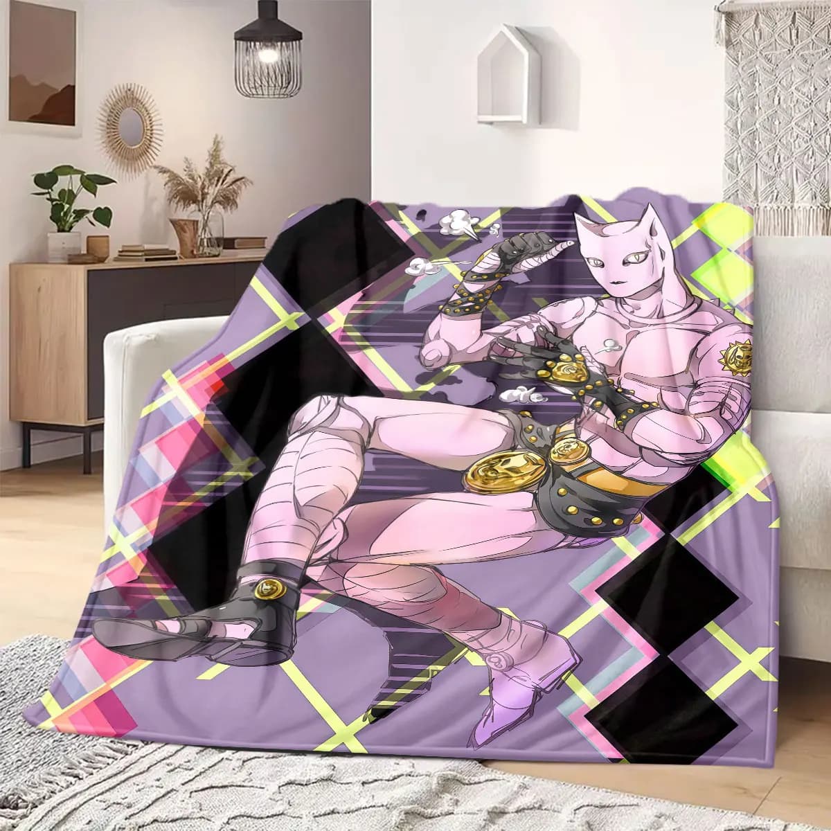 JOJO anime Flannel Blanket Warm,Comfortable,Suitable for Bedrooms,Sofas,Beds,Chairs,Picnics,Travel