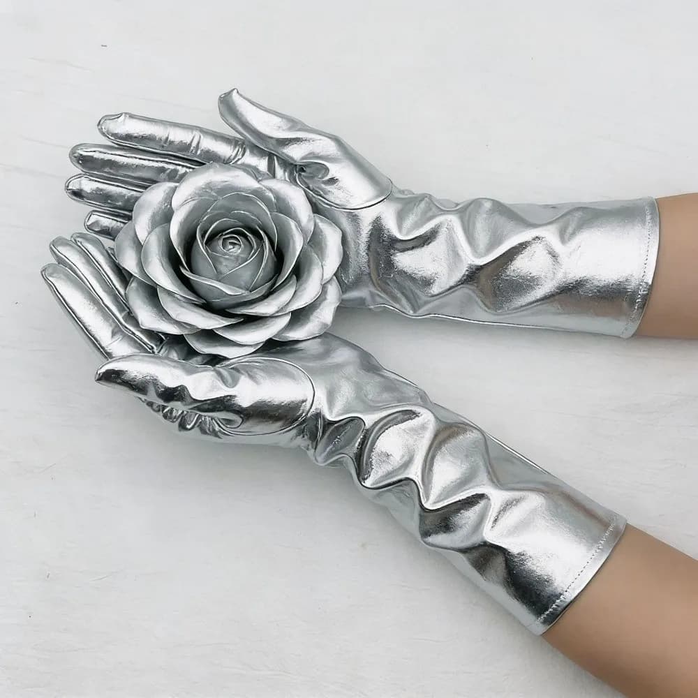 Cool Solid Color Patent Leather Gloves Elastic Cloth Long Gloves Sun Protection Punk Women Mittens Photography