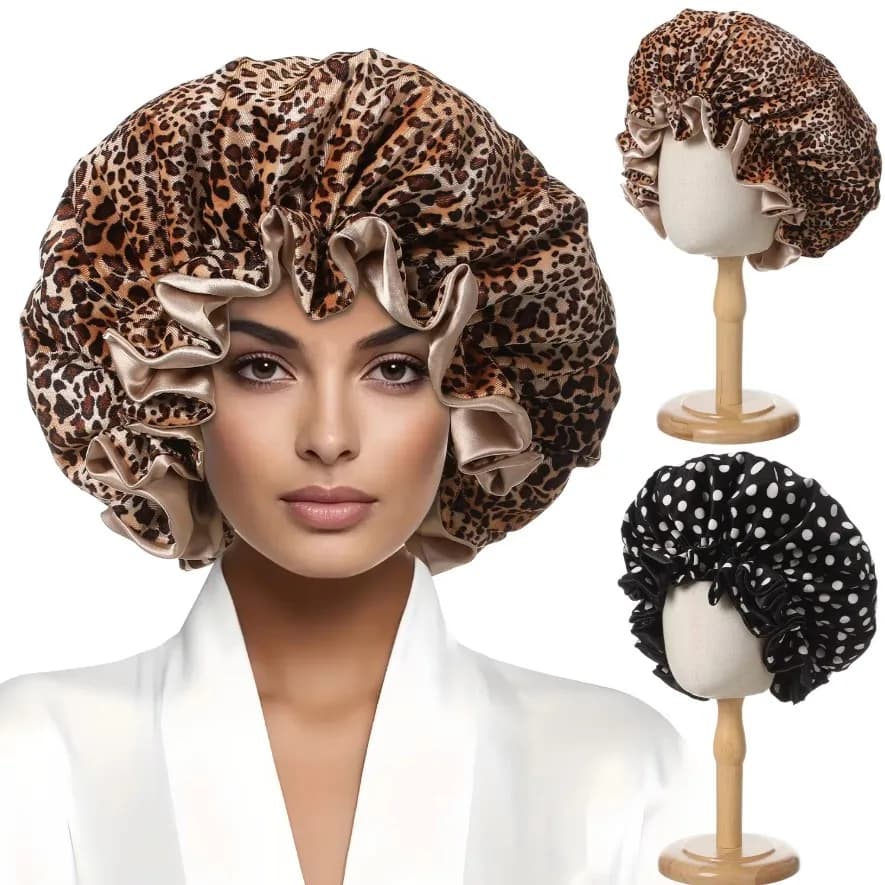 Waterproof Shower Heads Double Layer Elastic Bath Hat Smokeproof Dust Shampoo Thick Hair Cover Polyester Supplies for Women