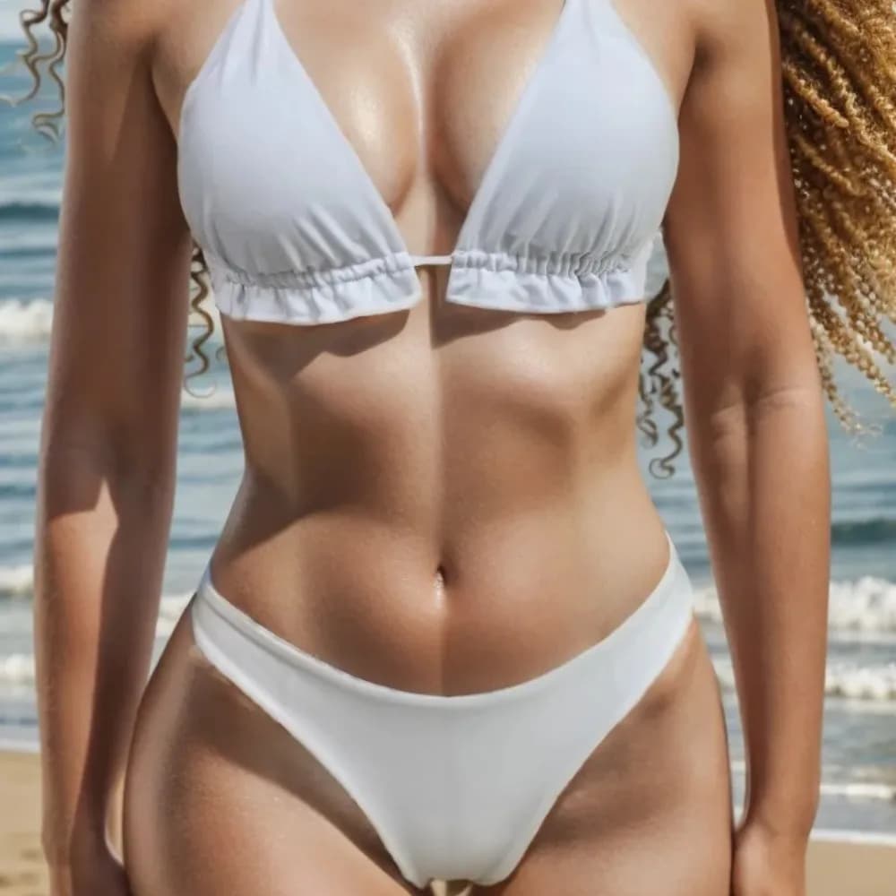 Costume da bagno bikini sexy europeo e americano, a tinta unita, con laccetti al collo, due pezzi, a vita alta, da donna