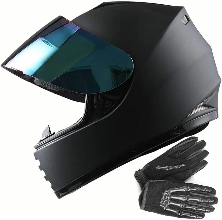 Casco integrale per moto giovanile, bici da strada, BMX MX, pacchetto di guanti scheletrati MX nero opaco per bambini