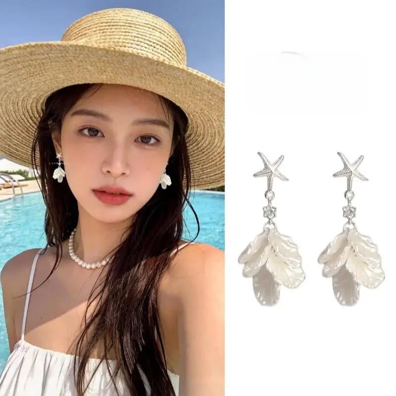 Starfish Shell Dangle Earrings Ocean Style Petal Drop Earrings For Women Summer Beach Vacation Jewelry Boho Beach Accessories Gi