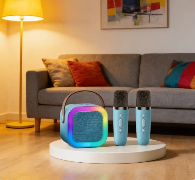 Mini Altoparlante Karaoke Bluetooth con Microfono, Portatile con Luci LED, Lettore Musicale, Regalo per Famiglia e Bambini