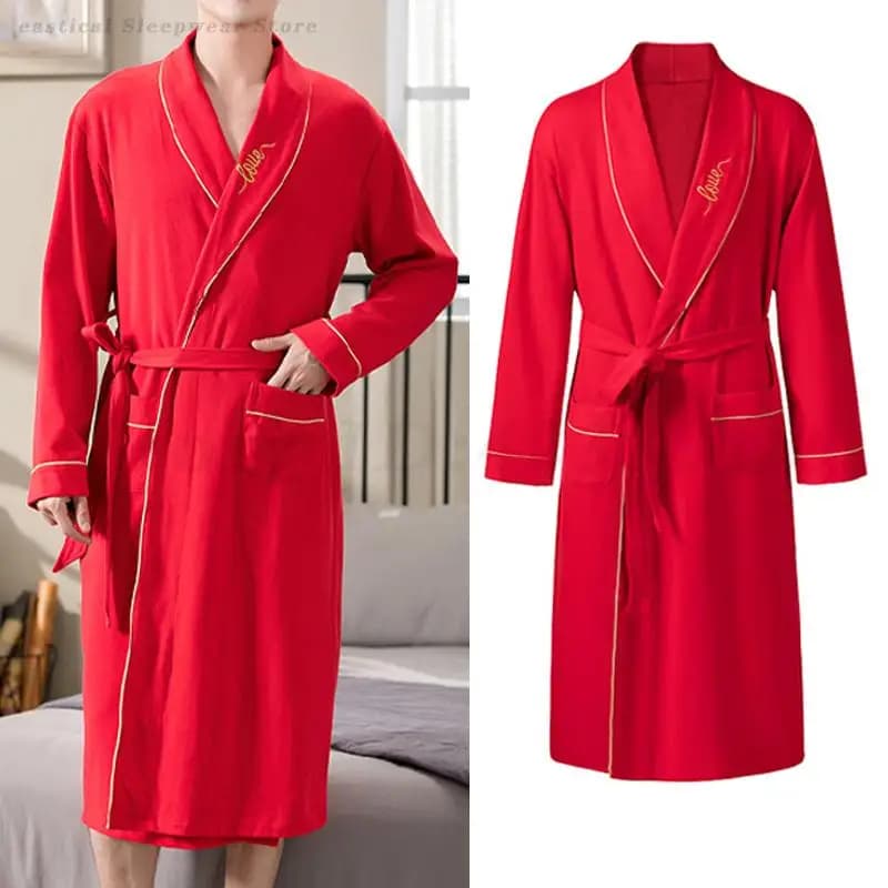 Primavera Autunno Abito a maniche lunghe Indumenti da notte Camicia da notte da uomo per neonato Accappatoio in cotone Kimono Abito Allentato Homewear Abbigliamento da salotto L-4XL