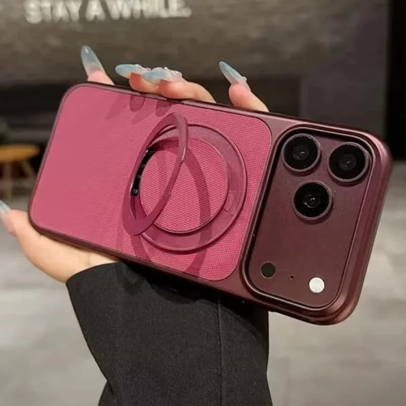 Luxury 360 ° Rotating Bracket Hard Shock Tech Fabric Phone Case For iPhone 18 17 Pro 15 16 13 14 17 18 Pro Max Wireless Charging
