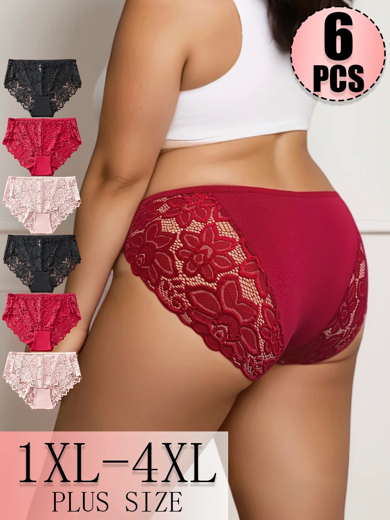 6PCS Plus Size Ladies Sexy Mesh Panties High-waist Seamless Lace Underwear Briefs Transparent Silk Women Health Knickers Lingerie