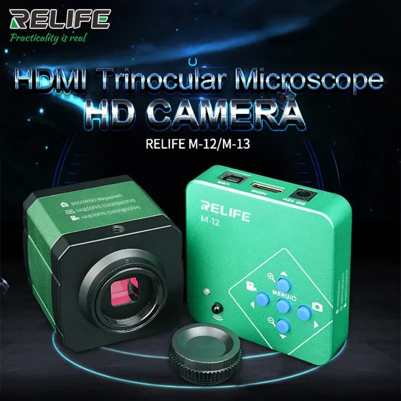 RELIFE M-12/M-13 Microscopio trinoculare Telecamera HD 3800W Sensore di immagine per riparazione micro CPU PCB telefono