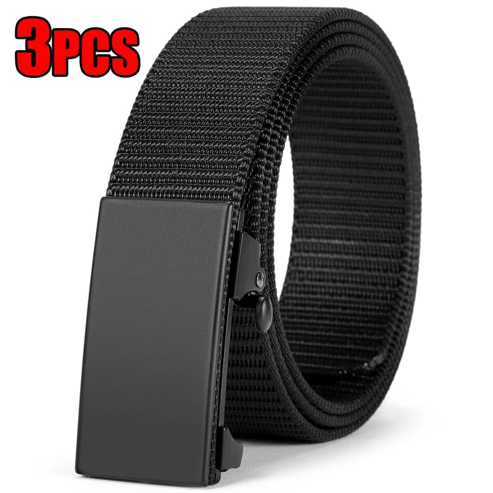 Cintura Tattica da Uomo con Fibbia Automatica in Metallo, Cintura Casual in Nylon Nero Intrecciato, Traspirante, alla Moda, per Sport all'Aperto e Jeans