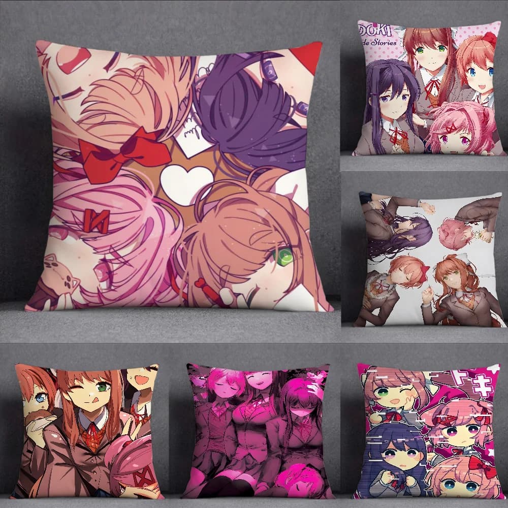 Game Doki D-Doki L-Literatuare Club Pillow Case Square Double-Sided Printing Short Plush Sofa Cushion Cover Bedside Pillow