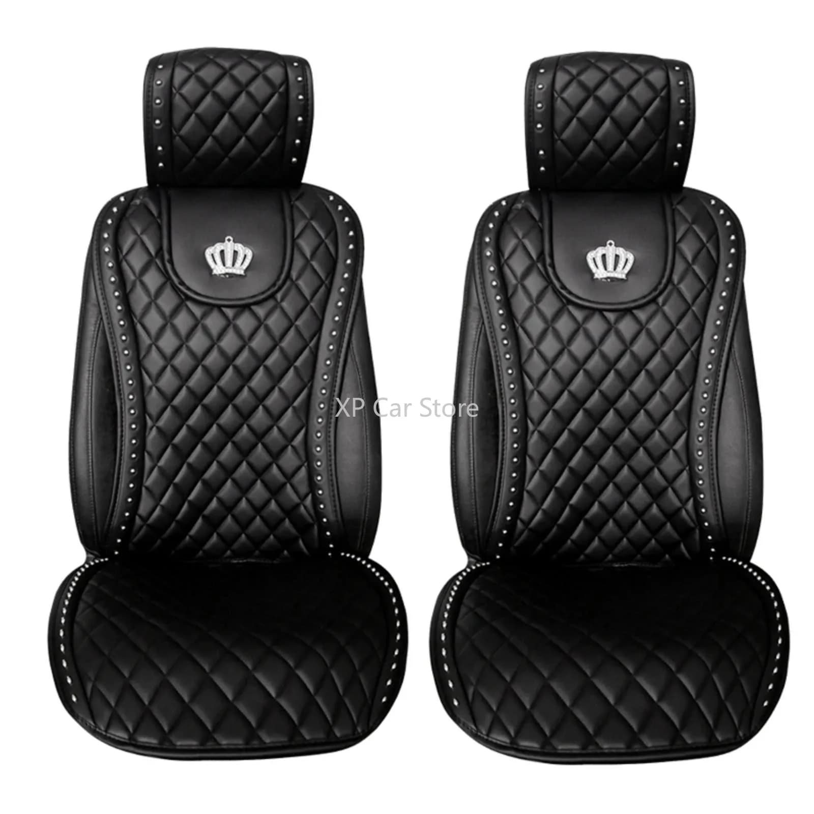 Leather Car Seat Cover Diamond Crown Rivets Automatic Seat cushion Interior accessories Universal size front covers Car Styling