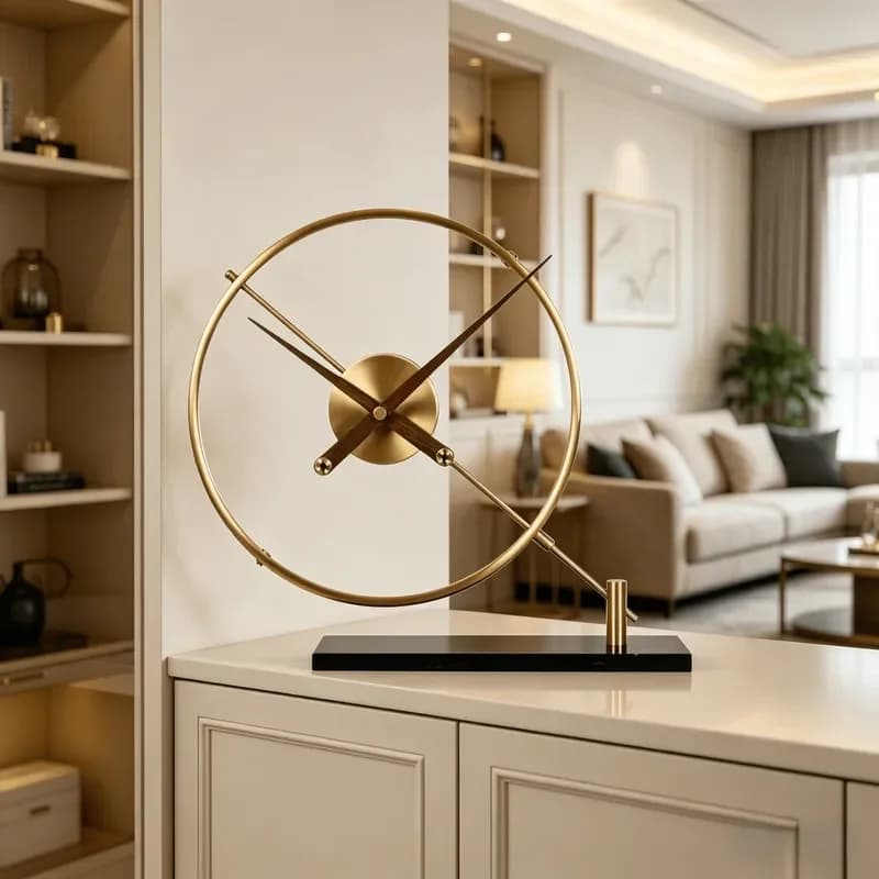 Modern Minimalist Metal Desk Clock Light Luxury Home Decor Fashionable Pendulum Table Ornament for Living Room Office Desktop
