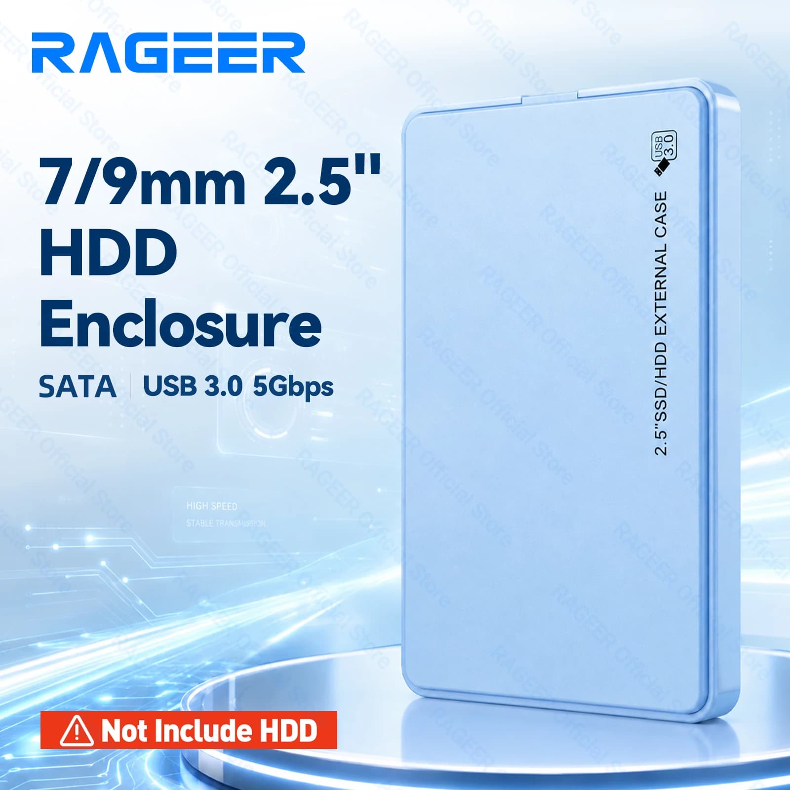 RAGEER 2.5in SATA to USB 3.0 HDD Enclosure Tool-free Max 4TB 2.5 Inch External Hard Drive Enclosure Blue for 7mm/9.5mm 2.5" HDD