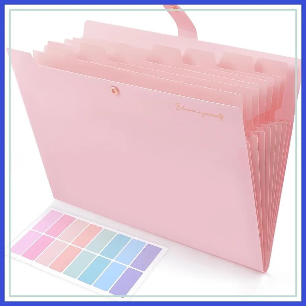Cartella Portadocumenti Espandibile con 8 Tasche, Organizzatore a Fisarmonica per Documenti, Ricevute, Formato Letter/A4, Rosa