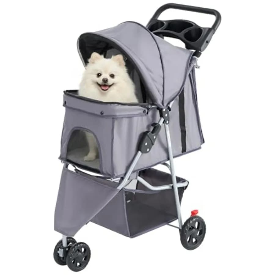 Passeggino per Animali Domestici Smug, Carrozzina per Cani e Gatti con Cestino Portaoggetti e Portabicchieri, Trasportino da Viaggio Leggero, Traspirante, Impermeabile