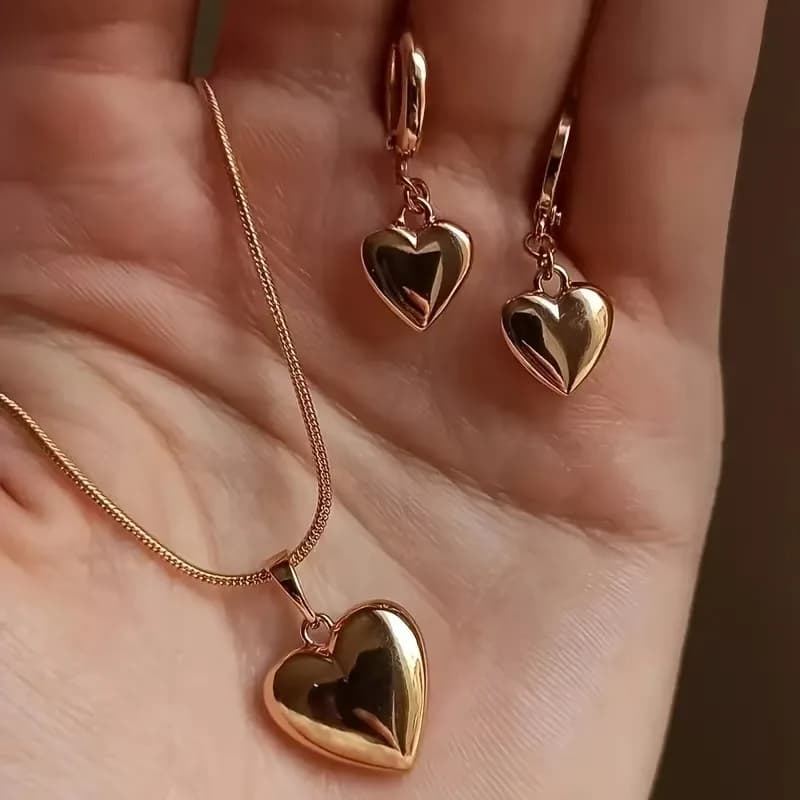 Set di gioielli con collana a forma di cuore in due pezzi: set di collana e orecchini con ciondolo a cuore, perfetto per l'uso quotidiano o le feste delle donne.