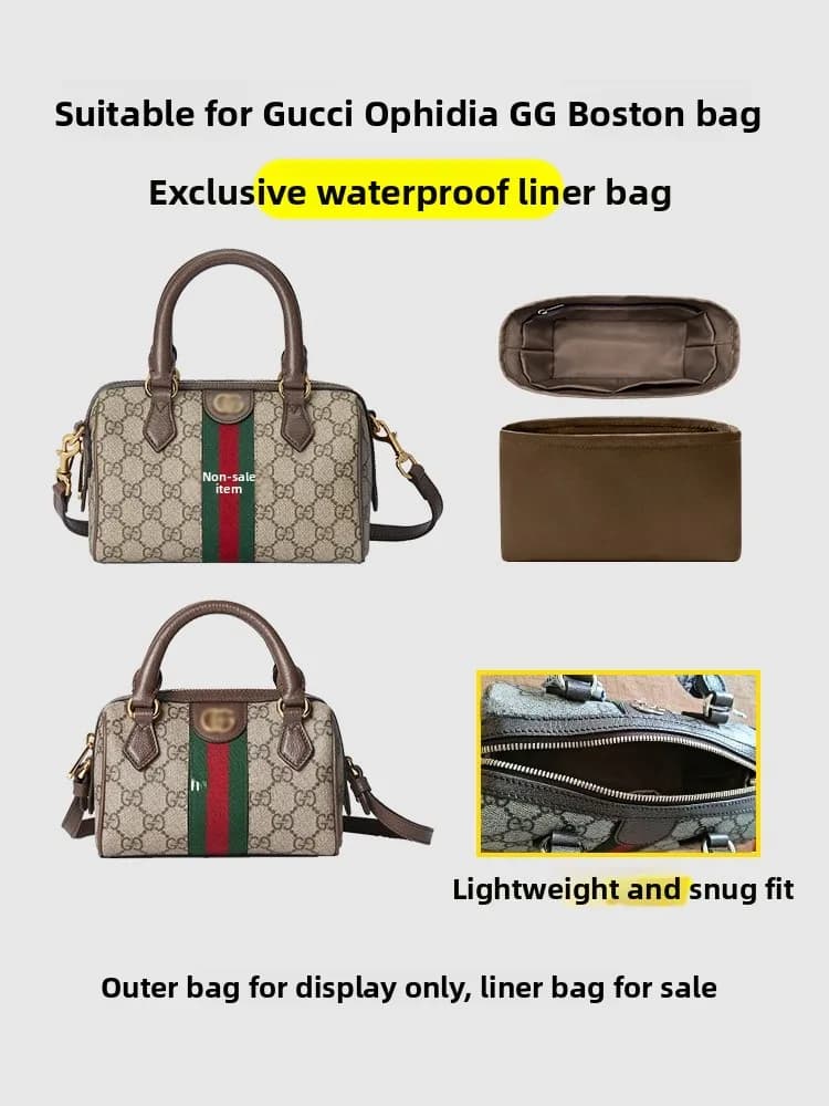 Nylon Silk Inner Storage Bag for Ophidia Boston Bag Medium And Small Size Cube Style Closure Zipper Handbag Organizer