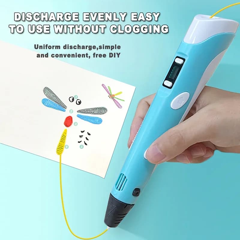 3D Printing Pen with Display - Includes 3D Pen, 3 Starter Colors of PLA Filament, Stencil Book + Project Guide, and Power adapter