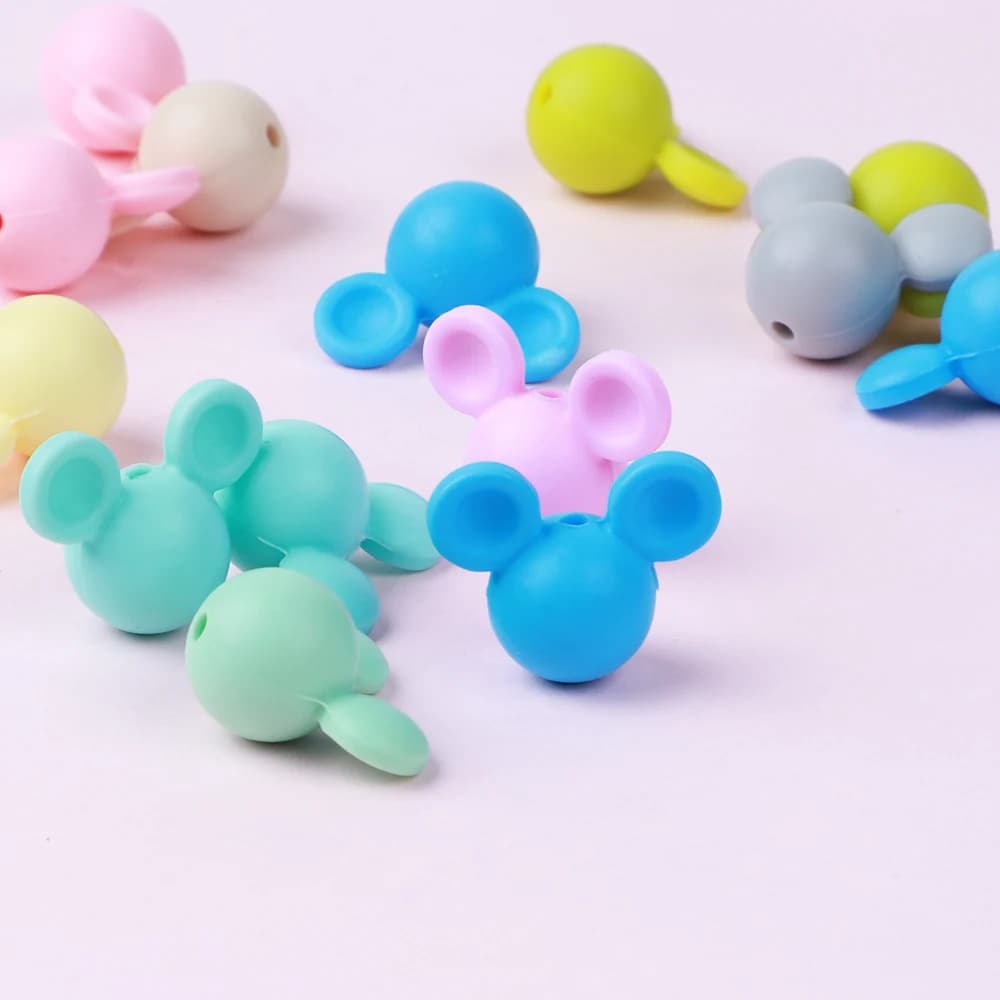 10pcs Silicone Beads Mouse Head Beads For Jewelry Making Bulk DIY Pacifier Chain Accessories Charms For Bracelet