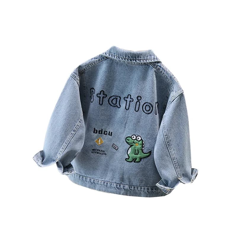 Cute style kids jeans jacket with dinosaur for kids Casual jeans coat for girl boy Lovely dinosaur clothing for kids 2-11 T