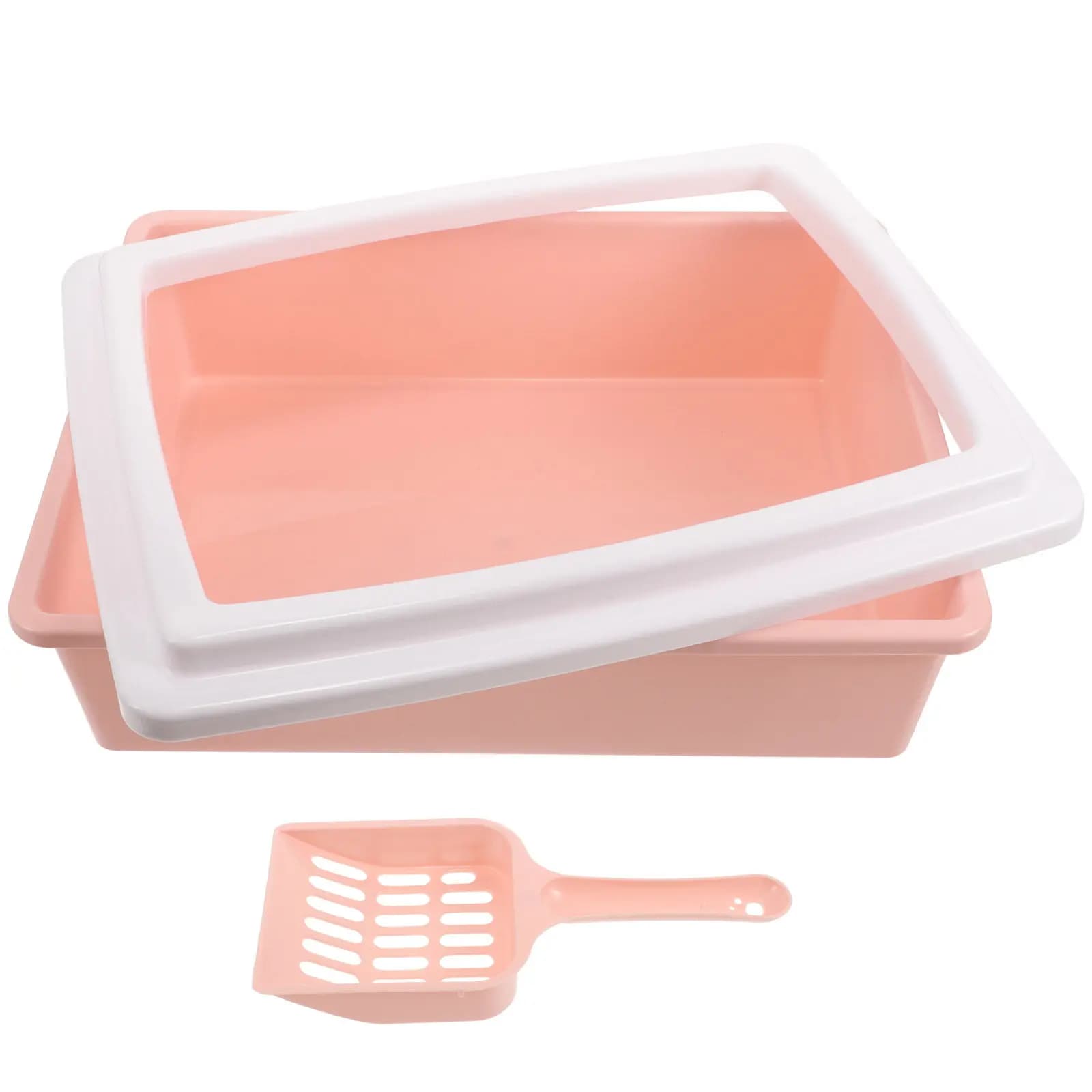 Spacious Open Top Cat Litter Box Heavy Duty PP Plastic Litter Tray with Scoop Low Entry Design for Cats Kittens Small Animals
