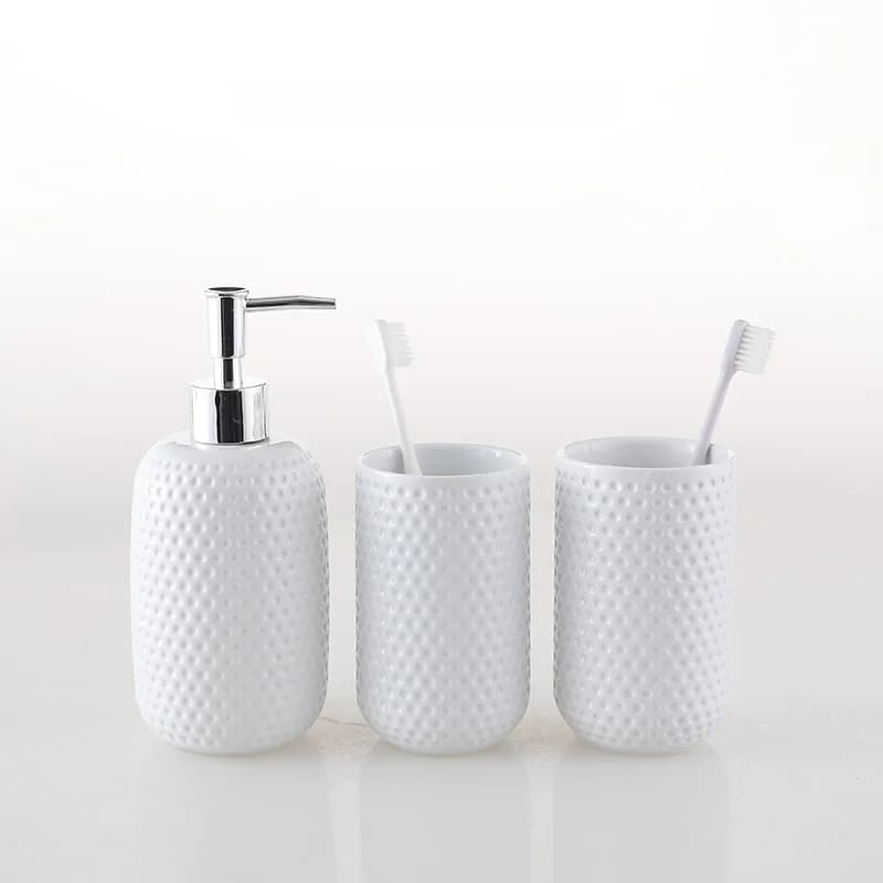 KULE HOME Set da Bagno in Ceramica: Portaspazzolino, Porta Dentifricio, Bicchiere per Collutorio - Accessori per il Bagno