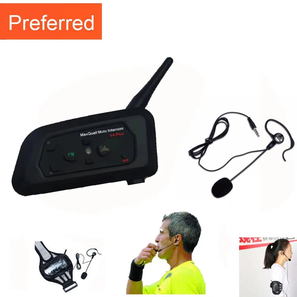 Arbitro Arbitro auricolare 1PC V4 Plus 1200M interfono Full Duplex Two-way Football Coach Judger Arbitro Earhook auricolare