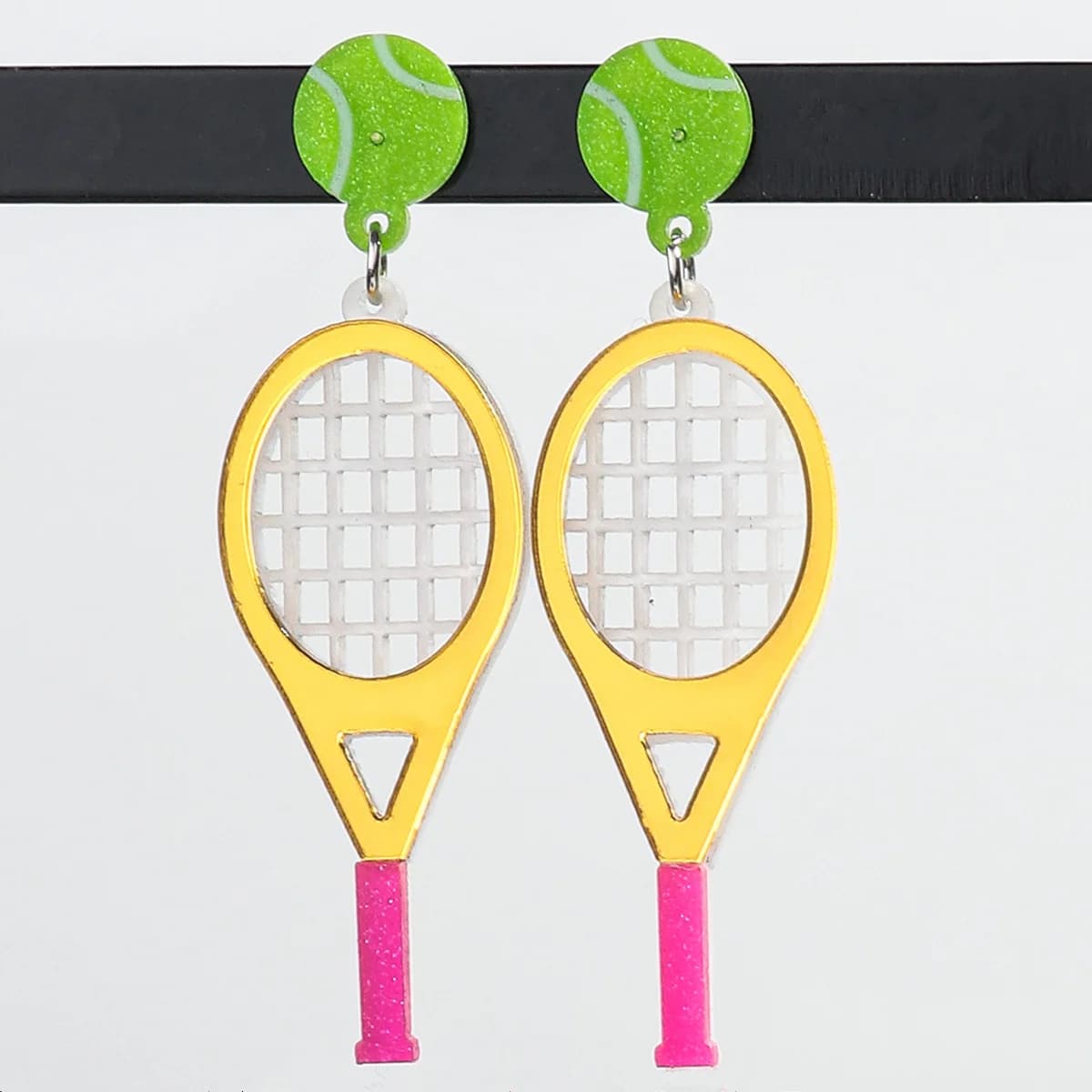 Adorable Pendant Earrings With Tennis Rack Glitter Acrylic For Women Nice Sports Trendy Earrings Tennis Jewelry Gifts
