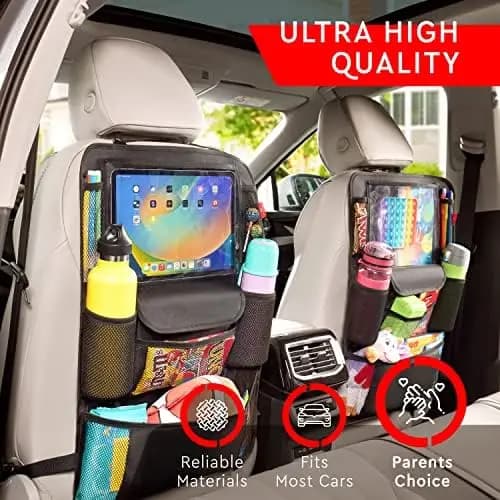 Self Seat Organizer Helteko Ultra, Set of 2 - Waterproof Container for Back Seat with Tablet Door and Foot Protection, Black
